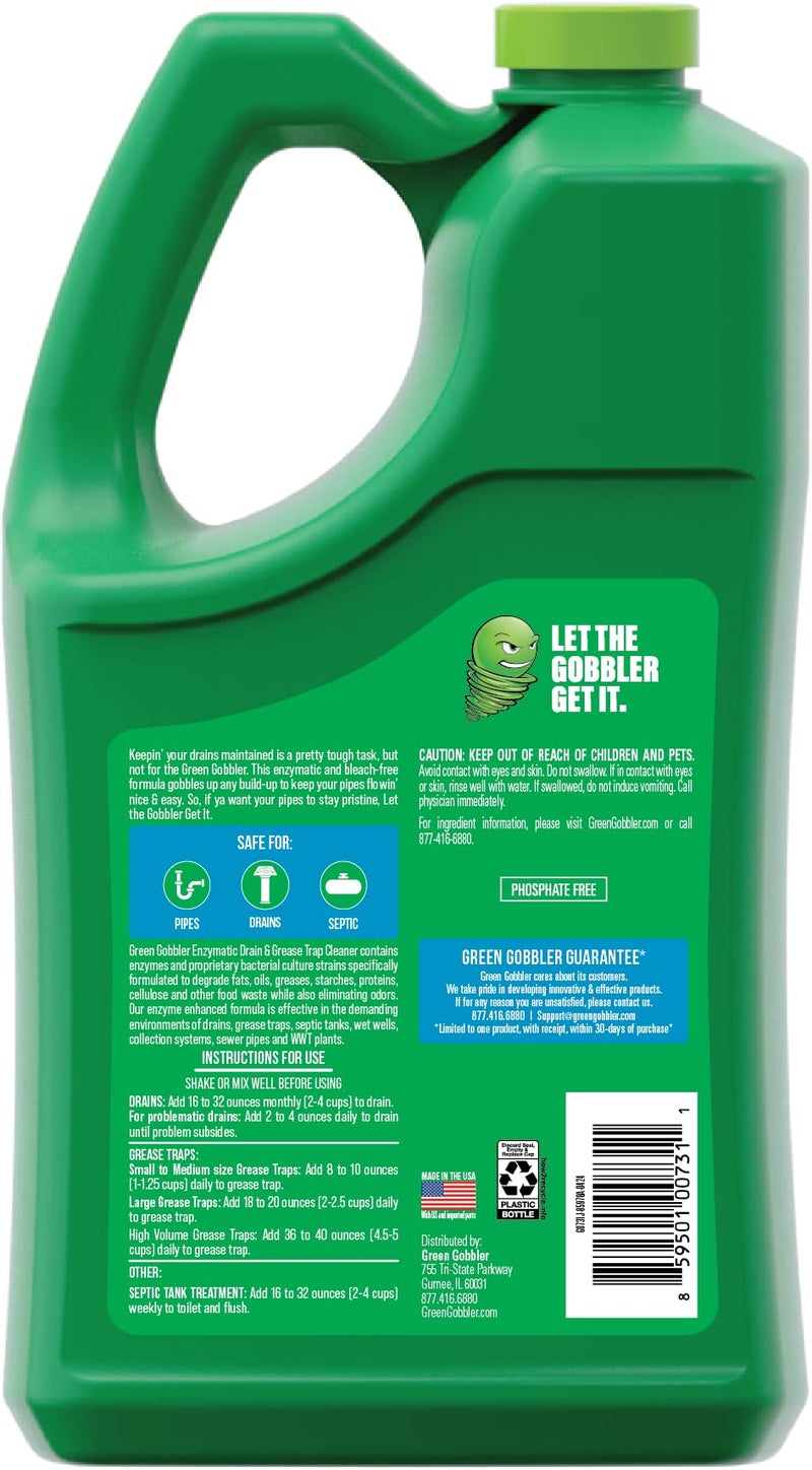 Green Gobbler Enzyme Drain Cleaner | Controls Foul Odors & Breaks Down Grease, Paper, Fat & Oil in Sewer Lines, Septic Tanks & Grease Traps | 1 Gallon - Image 2